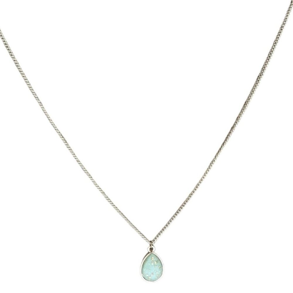Elegant Green Gem Gold Tone Flecks Teardrop Pendant Necklace Fashion Jewelry